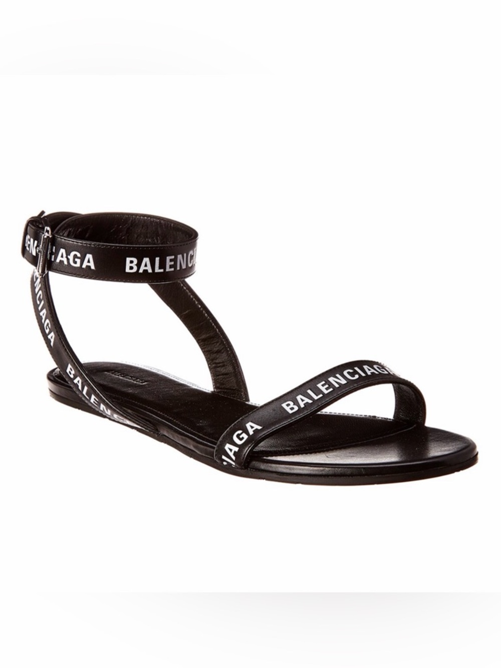 Balenciaga Black Logo Strap Flat Sandals 38.5